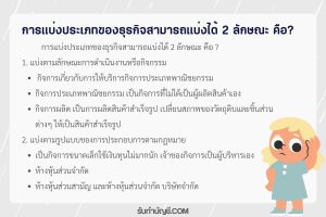 ธุรกิจสามารถแบ่งได้ 2 ลักษณะ ดังนี้ การดำเนินงานการประกอบการ